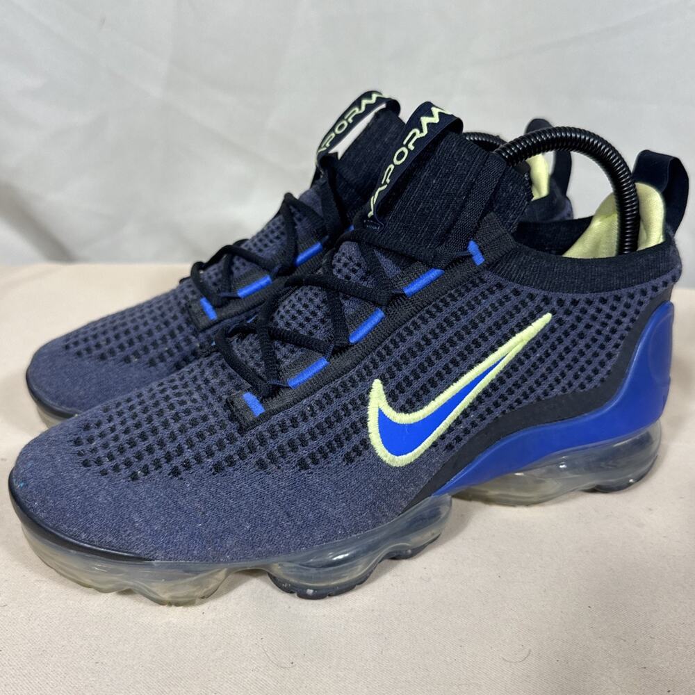 Nike Air VaporMax 2021 Flyknit 7Y Womens 8.5 Navy Blue Volt DB1550-401 Shoes